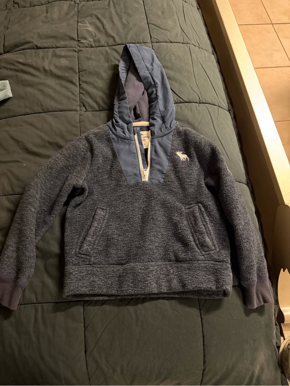 abercrombie kids Navy Sherpa Hoodie with Pullover Zip